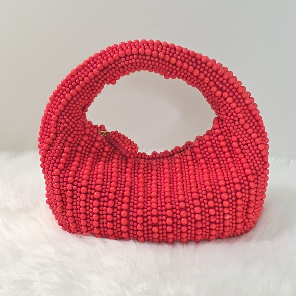 Maeve Anthropologie Mini Beaded Hand Bag in Raspberry - Picture 1 of 10